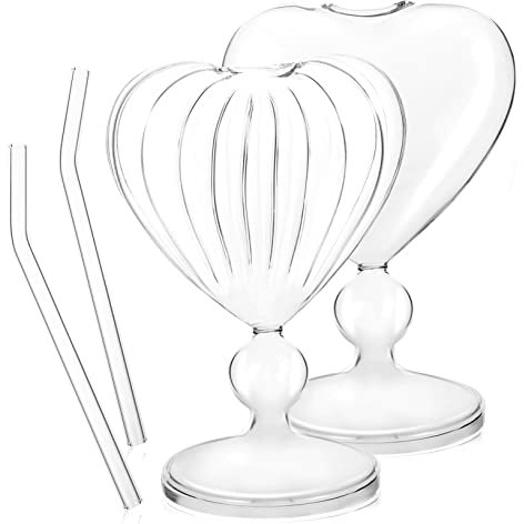 Gatuida 2stücke Herzförmige Cocktailgläser Mit Strohhalmen Teiliges Für Romantische Anlässe Für Partys Hochzeiten Zuhause Und Bars