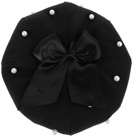 LIFKOME Baskenmütze Für Damen Mit Perlen Und Schleife Achteckige Kappe Aus Kunstwolle Elegant Für Partys Die Kirche Und Täglichen Gebrauch
