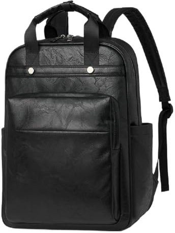 YALIZHNA Laptop Backpack for Women Pu Leather Travel Backpack 15.6 Inch Work Computer Bags for Business College (Black)