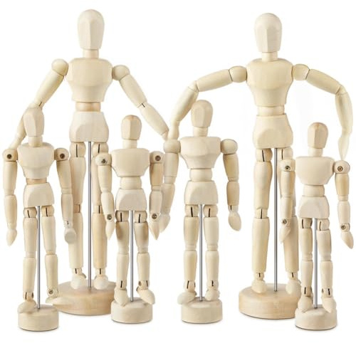 Sunmeit 6-Teiliges KüNstler-Schaufensterpuppen-Modell Aus, zum Zeichnen, Bewegliches Figurenmodell mit StäNder, Flexible Gelenk-Schaufensterpuppe