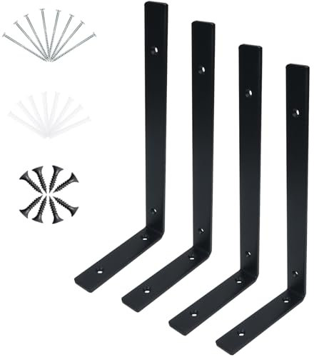 KINDPMA 4 Stück Regalhalterung Schwarz mit Schrauben, Tragkraft 150 KG, 295x130x30mm Schwerlastwinkel L Metallwinkel 90 Grad Regalträger Regalwinkel für Wandhalterung Holzregale Wandregalhalter