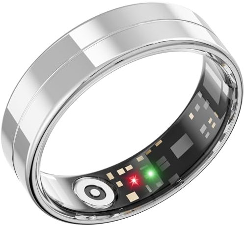 2025 Neuer ultradünner Smart-Ring, überwacht 24/7 Herzfrequenz, SpO2, Schlaf, Körpertemperatur usw. Ringe für Männer und Frauen, Keine Abonnementkosten, Android iOS (Silber Größe 12)