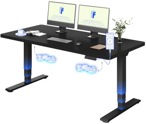 FLEXISPOT Bureau Assis Debout 160x80, Double Moteur, Plateau Monobloc, USB | Plateau monobloc 25 mm, 3 Segments, charge 120 kg, anti-collision, 4 mémoires, garantie cadre 5 ans, Plateau Noir+Noir