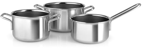 Eva Trio | Multi Mosaic Topfset 3-teilig 1,8 l 2,2 l 3,6 l keramische Slip-Let®-Antihaftbeschichtung |Komplettes Topfset mit drei praktischen Größen | Brushed steel