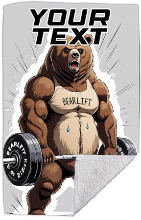 LOCO Bär Sporthandtuch Fitnessstudio – Strandtuch 50x100 lustig Baumwolle | Muskelbär Trainingshandtuch aus Baumwoll-Frottee | Strandtuch selbst gestalten mit Name oder Wunschtext | Krafttraining & Gym