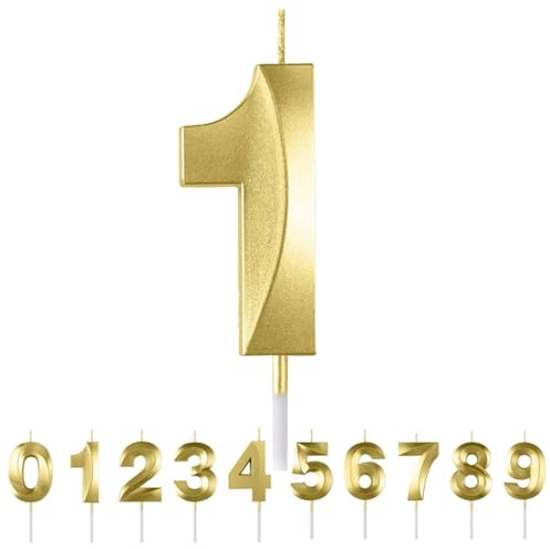 HattusaShield Geburtstag Kerzen, Goldene Nummer 1, Diamant 3D Geburtstagskerzen, Dekorative Geburtstagstorte für Feier-Zubehör Geburtstag Jubiläum