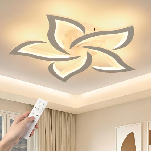 EASY EAGLE Deckenleuchte LED Wohnzimmer, Dimmbar 3000K-6500K 60CM 48W | Moderne Deckenlampe LED mit Fernbedienung , Blume Wohnzimmerlampe mit Memory & Nachtlicht für Schlafzimmer
