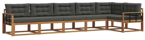 vidaXL Outdoor-Sofagarnitur mit Kissen 6 pcs Natur und Anthrazit, Garten Lounge Möbel, modernes Outdoor Sofa, langlebiges Patio Sectional Sofa, Akazien entspannendes Set für Komfort im Hinterhof
