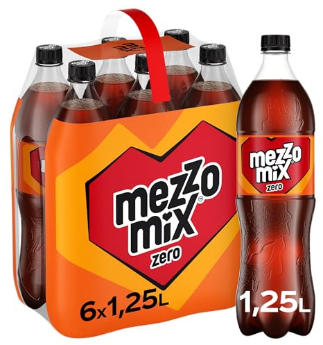 Mezzo Mix Zero Cola Orange, Mischgetränk ohne Zucker, 6 x 1,25 l | Zuckerfreies, kalorienfreies, koffeinhaltiges Erfrischungsgetränk mit fruchtigem Cola-Mix-Geschmack