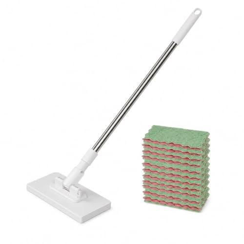 Sweeper Mop with 10 Reusable Cloths | Magic Snap Grip Automatic Cloth Changing 360 Rotation for Floors Walls Bathrooms Kitchens and Glass