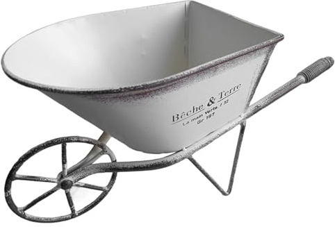 Otbushit Antique Wheelbarrow, Wheelbarrow Planter, Sturdy Iron Decorative Metal Planter for Garden Patio & Terrace - White