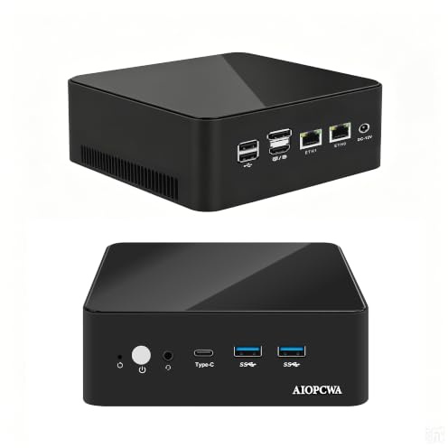 AIOPCWA Mini PC Twin Lake N350 (up to 3.90GHz), 2× 2.5GbE i226-V LAN Mini Desktop Computer, HD+DP+Type-C, DDR5 32GB RAM 1TB SSD, Micro PC Box for Office Home Business NAS Firewall