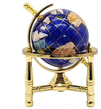 Einzigartige Art 6 Hoch Bahama Blau Swirl Pearl Ocean Mini Tisch Top Edelstein World Globe mit Gold Stativ
