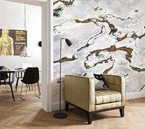 Komar Fototapete MARMORO | 368 x 254 cm | Tapete, Wand, Dekoration, Wandbelag, Wandbild, Wanddeko, Mamor, Steinoptik, Marmorwand, Marmooptik | 8-981, Grau / Braun