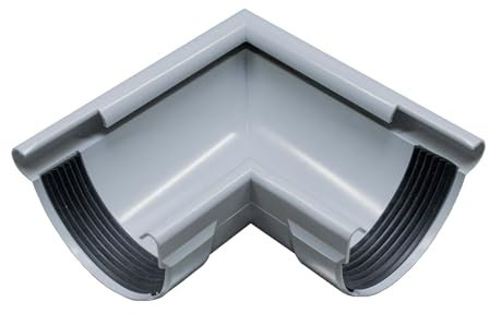 INEFA Rinnenwinkel 90 Grad halbrund Außenwinkel, PVC NW125 / 125mm Grau Wulst außen, Verbindungsstück Dachrinnenzubehör, Made in Germany