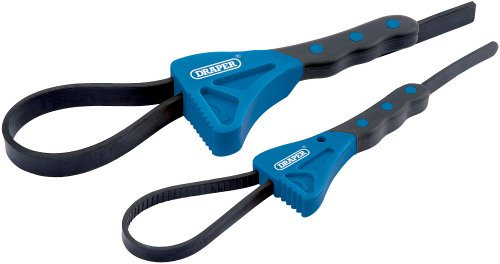 Draper 43863 Soft Grip Oil Filter Strap Wrench Removal Tool Set for Jars Lids Plumbers Removing, 2 Pieces, Blue