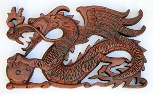 Wogeka Relief Drache Holz Dragon Handarbeit Rel14