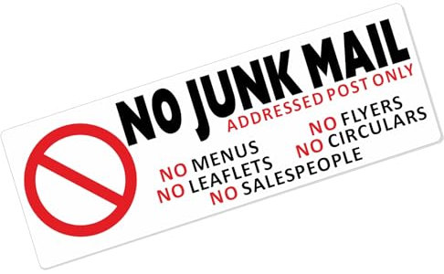 Platinum Place Sticker No Junk Mail Leaflets Menus Flyers Circulars Salespeople Letterbox Warning House Self Adhesive Vinyl Door Notice Sign RED on WHITE Design STANDARD