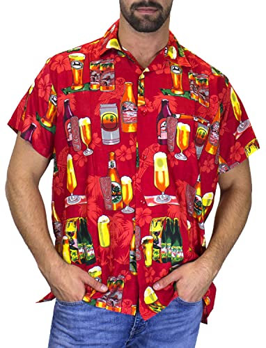 V.H.O. Funky Hawaii-Hemd, Herren, Kurzarm, Beerbottle, Rot, 3XL