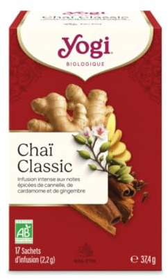 YOGI – Chaï Classic Bio – Infusion Épicée Naturellement Sans Caféine – Mélange de Cannelle, Cardamome & Gingembre – 17 Sachets