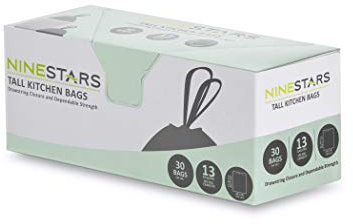 Ninestars NSTB-13-30 Lot de 30 Sacs Poubelle Blancs Extra résistants avec Cordon de Fermeture, 49 l, l'emballage Peut Varier
