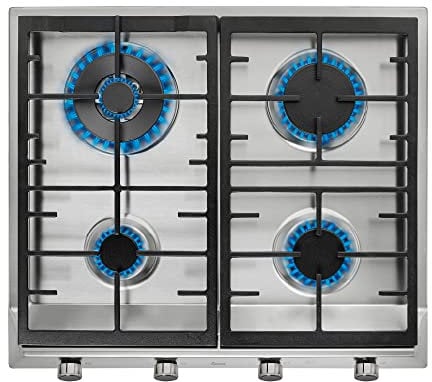 Teka EX 60.1 4G AI AL DR CI NAT - Placa Gas Natural de 60 cm, 4 Fuegos, Alta Eficiencia, Parrillas de Fundición, Mandos Frontales, Seguridad Termopar, Color Acero Inoxidable con Frente Negro