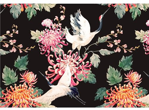 decomonkey Fototapete Blumen Japan Asien Orient 400x280 cm XXL Design Tapete Fototapeten Vlies Tapeten Vliestapete Wandtapete moderne Wand Schlafzimmer Wohnzimmer Vogel