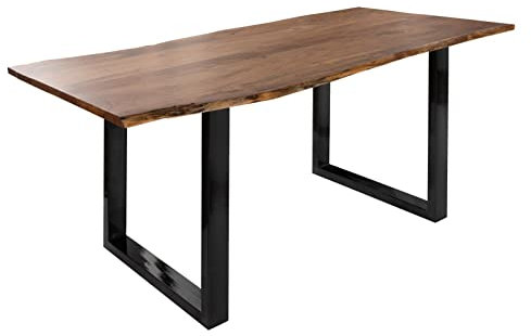 MASSIVMOEBEL24.DE | Freeform 3 - massiver Baumtisch aus Akazienholz - Natur | + U-Beine in anthrazit glänzend | 120x90x76cm | Massivholztisch Baumkantentisch Esstisch