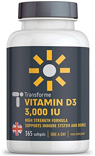 Transforme Vitamin D 3000 IU 365 Softgels Full Year Supply, High Strength VIT D3 Supplement, High Absorption Cholecalciferol, Easy Swallow Capsules, Gluten Free