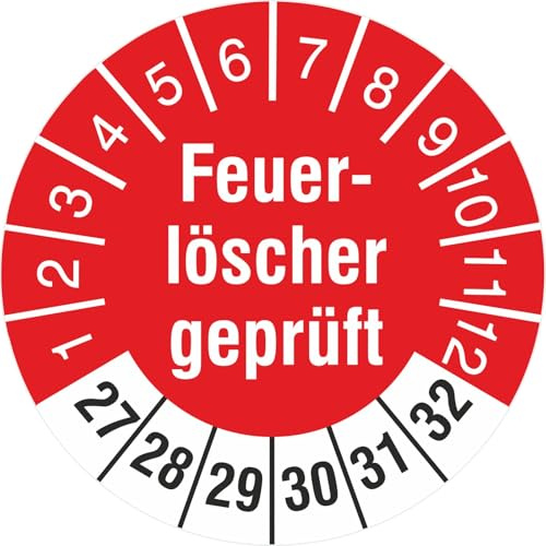 50 Stück Feuerlöscher geprüft 18 mm Prüfetiketten Prüfplaketten auf Rolle 2027-32