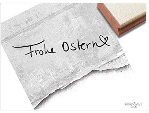 Stempel Osterstempel FROHE OSTERN Handschrift mit Herz - Textstempel Osterfest, Karten Geschenkanhänger Geschenk Osterdeko Scrapbook - zAcheR-fineT