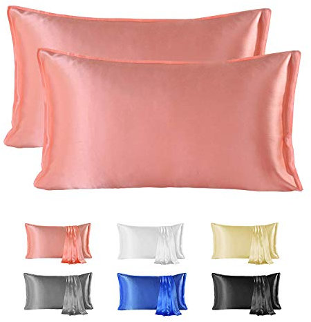 Since Silk Taie d'oreiller en Soie Naturelle de mûrier 22 Momme 2 Pièces, 100% Soie de Murier Taie Oreiller Bienfaits Cheveux et Peau avec Fermeture de l'enveloppe (50x66 cm, Rose)