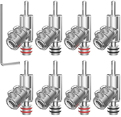 Audiocrast 8 Pcs Stackable Angled Banana Plugs Connector Double Screw Locking Rhodium Plated For Speaker Cable Up To 7mm