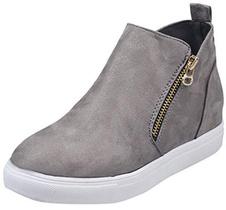 Sneaker Donna Scarpe Singole Piatte con Cerniera Casual Scarpe da Corsa per Studenti Stivaletti Taglie Forti (37 EU,1- Grigio)