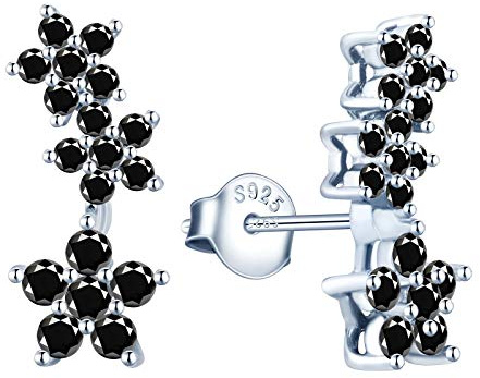 MicVivien - Orecchini da donna a forma di fiore, in argento 925, con zirconi, Zirconia cubica Argento sterling, zirconia cubica