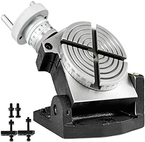 VEVOR Mesa de Trabajo Rotativa Horizontal y Vertical, 100 mm Mesa Giratoria para Fresadoras con 4 Ranuras, 70 y 15 mm Fresadora de Mesa de Trabajo Rotativa para Perforar, Fresar o Cortar en Taller