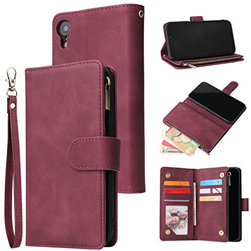 QLTYPRI Case for iPhone XR, Large Capacity Leather Wallet Case 6 Card Holder & 1 Zipper Pocket Kickstand Wrist Strap Magnetic Protective Cover for iPhone XR - Red