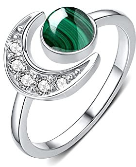 Malachit Ring 925 Sterling Silber Mond Ring Verstellbar für Damen Mutter Tochter für Sie Malachit Schmuck Valentinstag Weihnachts Geschenke für Frauen Mutter Tochter