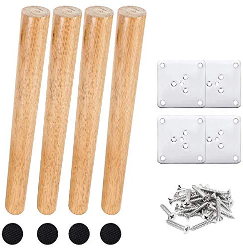 Drenky Patas para Muebles de Madera, 4 Piezas Patas para Mesas 40cm de Roble Maciza Cónica Inclinación con Placa de Montaje Tornillos y Protector Antideslizante