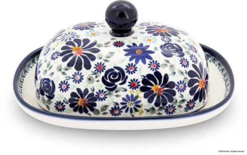 Bunzlauer Keramik Butterdose Butterglocke Butterbehälter oval für 250g (1 Stück Butter) 20x15x10 cm verschiedene Muster (Dekor DU126, 250 g)