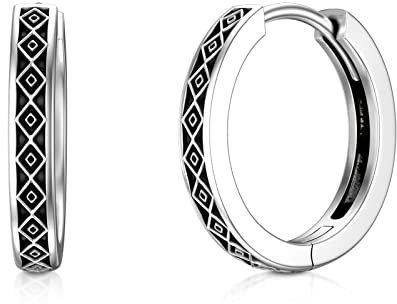 Unisex Creolen Ohrringe Damen 925 Sterling Silber Boho Schwarze Ohrringe Klapp Creolen Ohrringe Schmuck für Frauen Männer