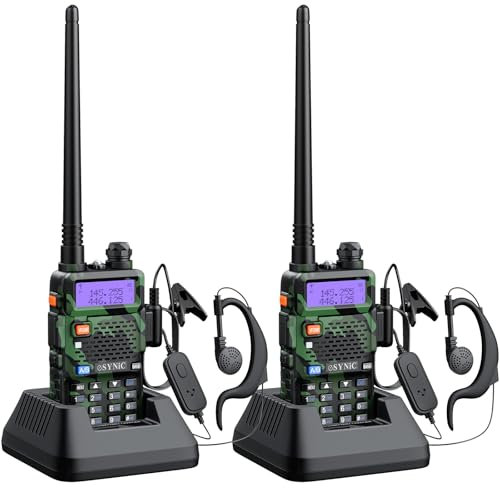 eSynic 2PCS UV-5R Walkie Talkie 128 Canales VOX Banda Dual VHF/UHF con Pantalla LED de Memoria con Explosión Parpadeo de Alarma Soporta VOX para Sitio de Construcción Hotel Adventure