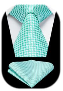 HISDERN Corbatas Verde Menta-Blanco Hombre de Boda Modernas Houndstooth Conjunto Corbata y Pañuelo Clásico de Business