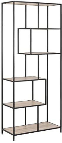 AC Design Furniture Jörn Asymmetrical Bookcase with 5 Shelves, H 185 x W 77 x D 35 cm, Sonoma Oak Effect/Black, Wood/Metal, 1 Item