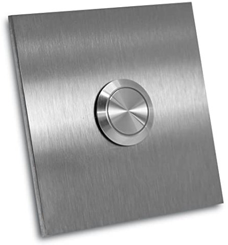 Jung Edelstahl Design - Edelstahl Türklingel Rio Aufputz oder Unterputz - 7 X 7 cm mit LED Drucktaster - Klingel aus V2A Edelstahl geschliffen - Haustürklingel ohne Gravur (ohne LED)