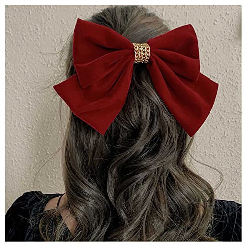 Inilbran Fermagli per Capelli con Fiocco in Raso Vintage Grandi Fermagli per Capelli con Fiocco di Velluto Fermagli per Capelli con Fiocco di Nastro Invernale Fermagli per Capelli con Fiocco (Rosso 1)