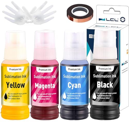 LCL 400ML Recharge d'encre à Sublimation Remplacement pour Epson EcoTank ET-2700 ET-2750 ET-2751 ET-2756 ET-3700 ET-2850 for Heat Transfer Mug, Tumbler, T Shirts(Autofill/Upgrade Version/ICC Free)
