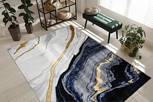 rugsx Exklusiv Emerald Teppich Glamour – Stilvoll, Marmor-Design Dunkelblau/Gold 120x170 cm Modern Teppich für Wohnzimmer
