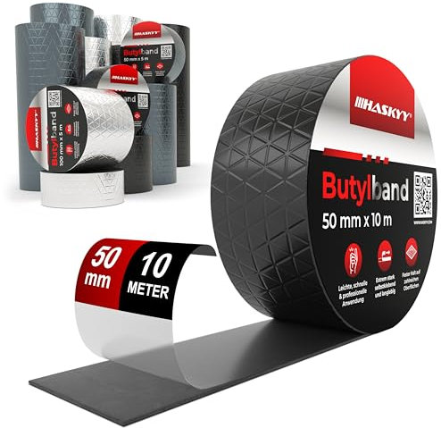 Wasserdichtes Klebeband Butylband I 5cm*10m Schwarz hochwertig selbstklebend mit Aluminiumfolie I Butyl-Tape alterungsbeständig korrosionsbeständig UV-beständig