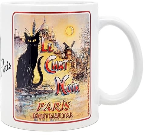 DESSAPT Arts - Paris Montmartre, son Chat Noir et son Moulin de la Galette - Mug Céramique 325 ml - Blanc Brillant
